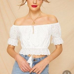 Eyelet Off The Shoulder Crop Top